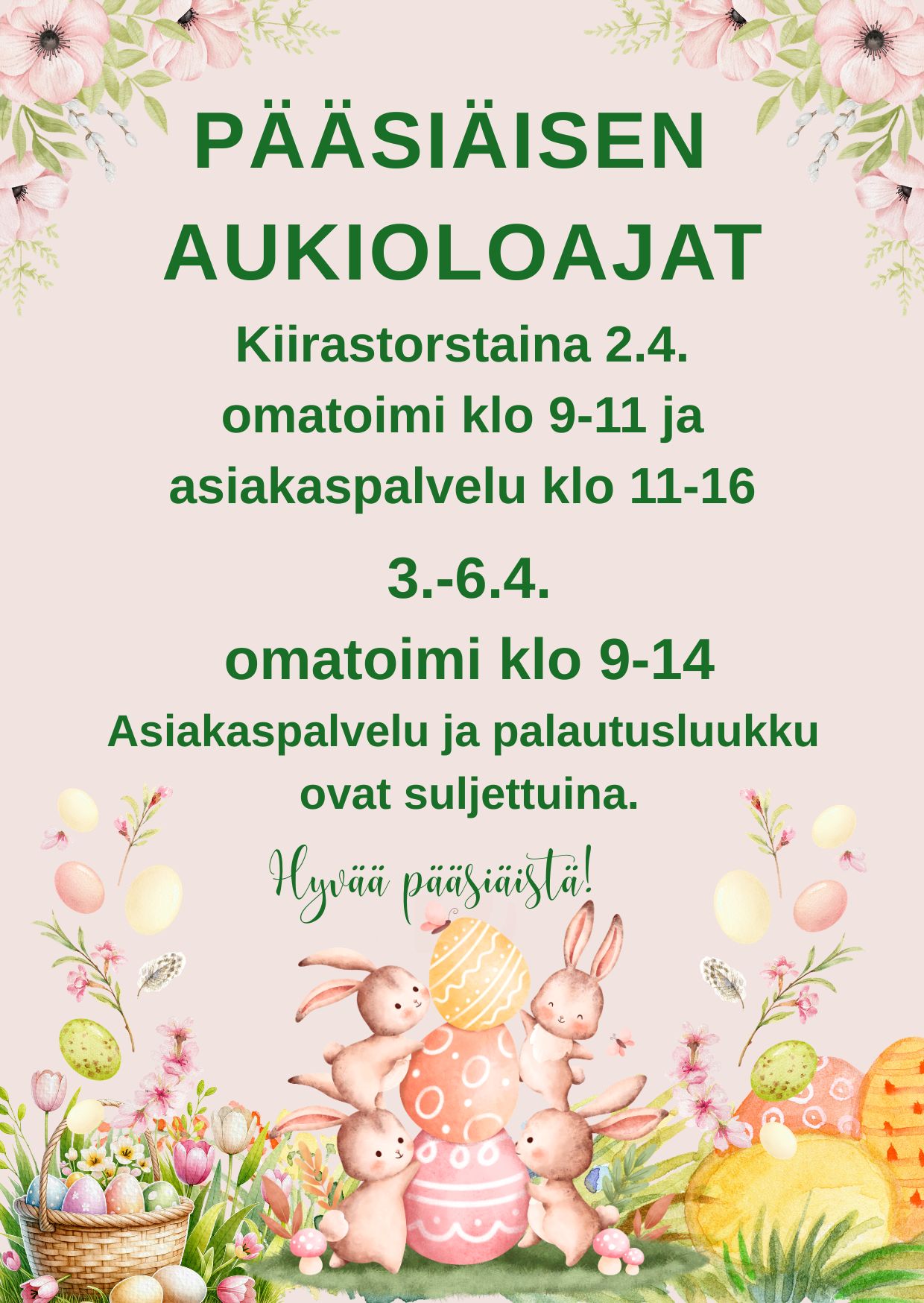 Pääsiäisen aukioloajat