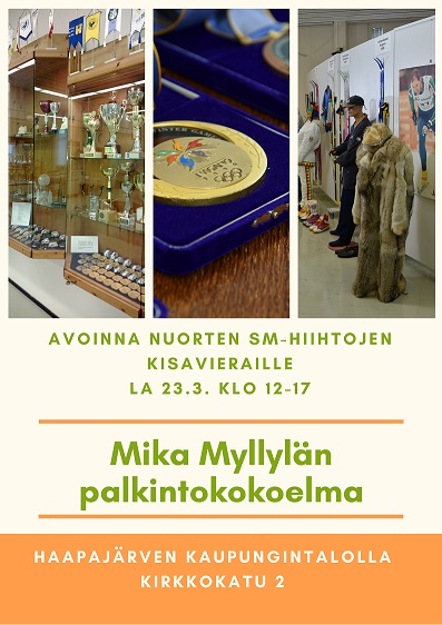 Mika Myllylän palkinto- ja välinekokoelma.