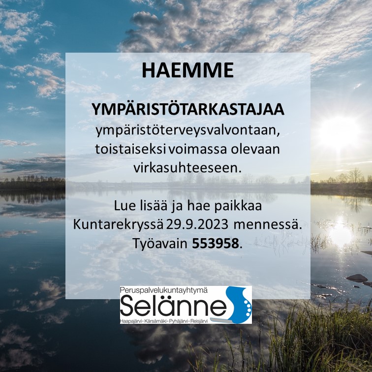 Ympäristötarkastajan hakuilmoitus.