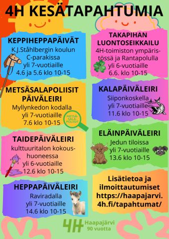 4H-päiväleiritoimintaa 4.-7.6 ja 11.-14.6.