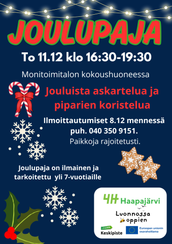 Joulupaja 11.12 klo 16:30-19:30 monitoimitalon kokoushuoneessa