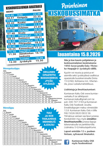 Kiskobussimatka Oulu - Ylivieska - Haapajärvi - Jyväskylä -radalla.