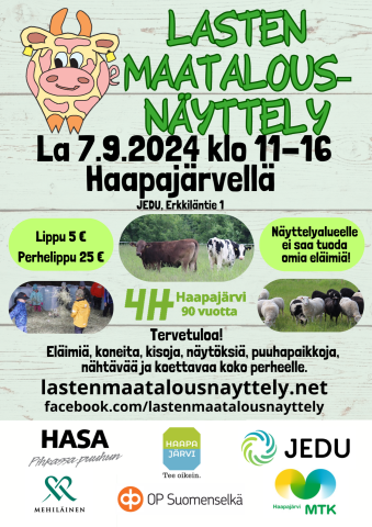 Lasten maatalousnäyttely Haapajärvellä la 7.9.2024 klo 11-16.