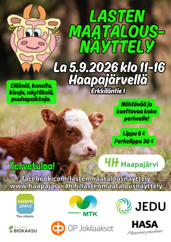 Lasten maatalousnäyttely Haapajärvellä lauantaina 5.9.2026 klo 11-16