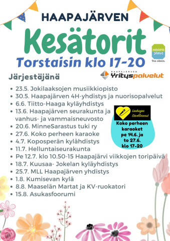 Torstaitorit 23.5.-15.8. klo 17-20