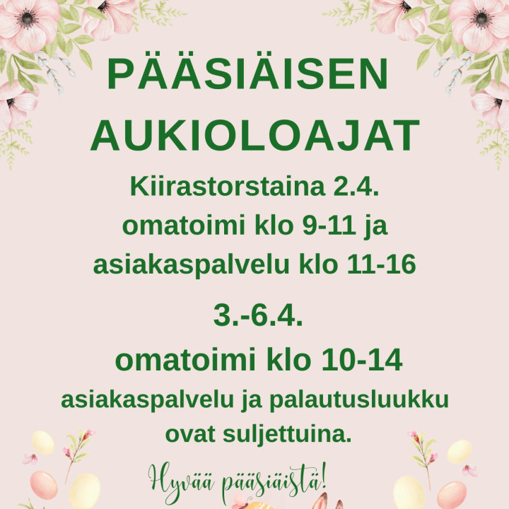 Kirjaston aukioloajat pääsiäisen aikana.
