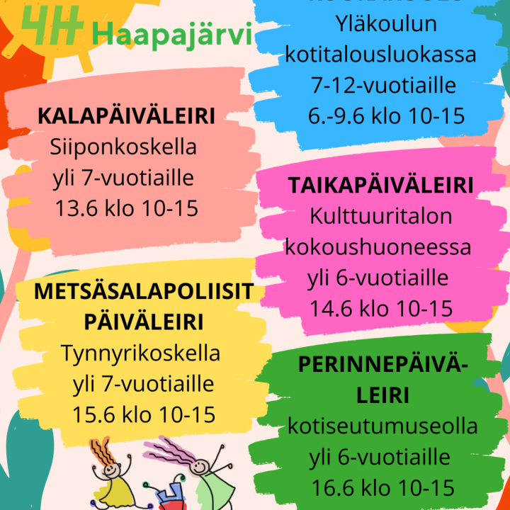 4H-kesätapahtumia: Ruokakoulu 6.-9.6, kalapäivä 13.6, taikapäivä 14.6, metsäsalapoliisit päivä 15.6 ja perinnepäivä 16.6.