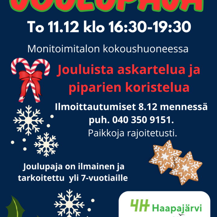 Joulupaja 11.12 klo 16:30-19:30 monitoimitalon kokoushuoneessa