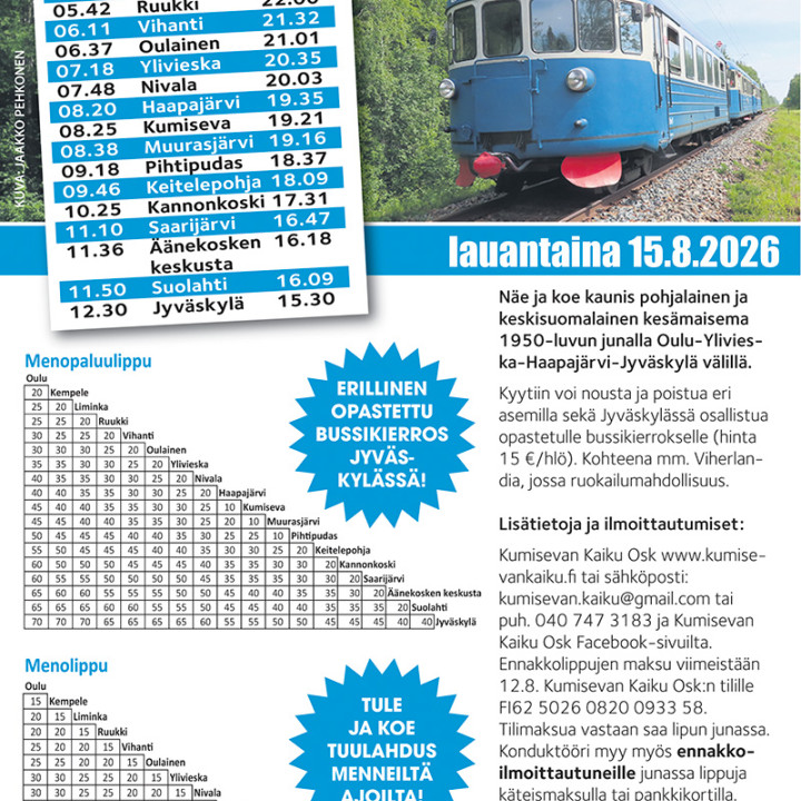 Kiskobussimatka Oulu - Ylivieska - Haapajärvi - Jyväskylä -radalla.