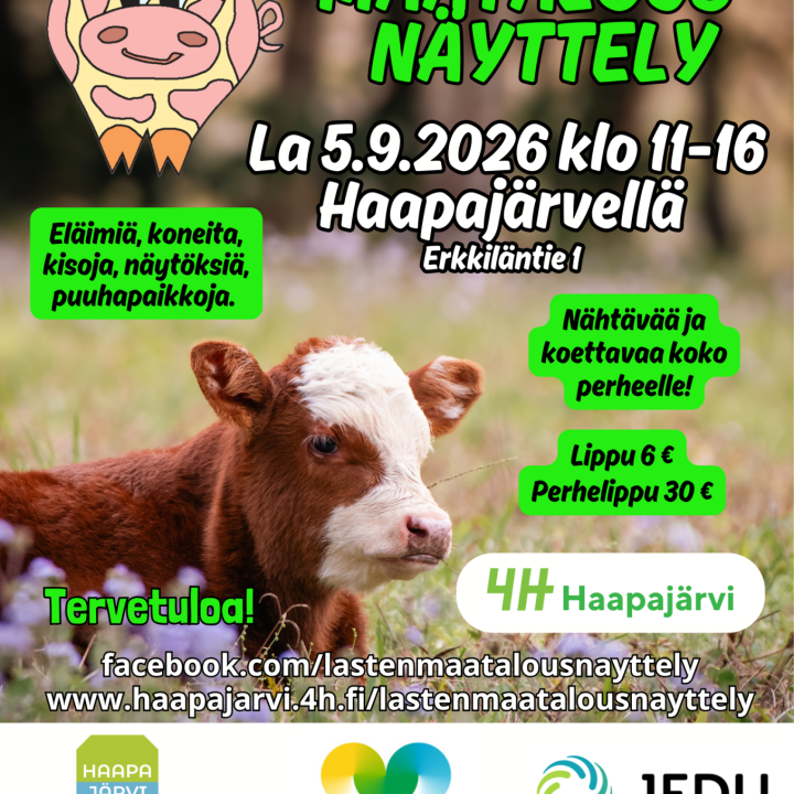 Lasten maatalousnäyttely Haapajärvellä lauantaina 5.9.2026 klo 11-16