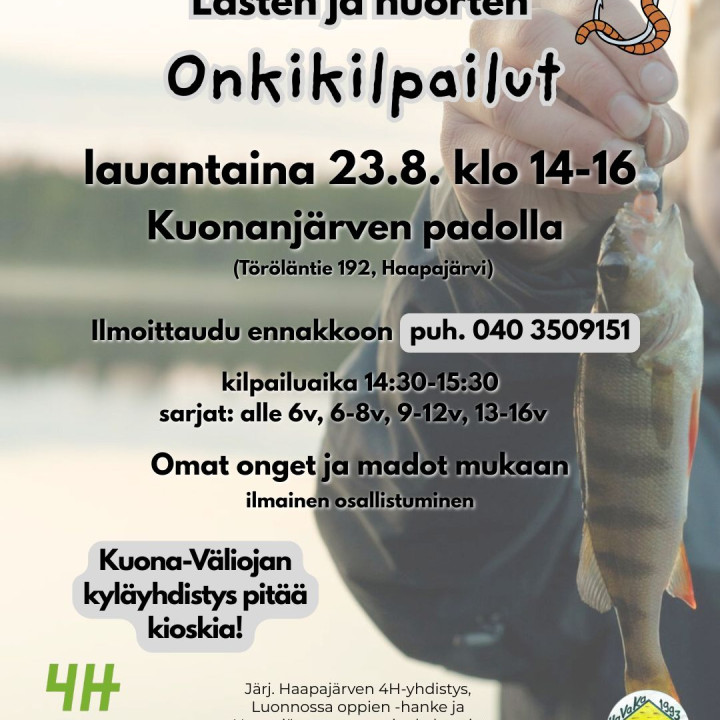 Lasten ja nuorten onkikisa la 23.8 klo 14-16 Kuonanjärven padolla