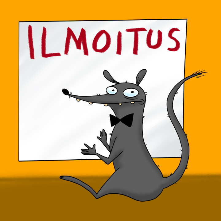 Ilmoitusbanneri ja hiiri piirroskuvassa